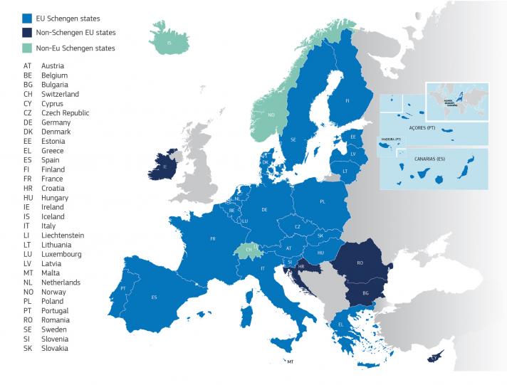 A map of the Schengen Area